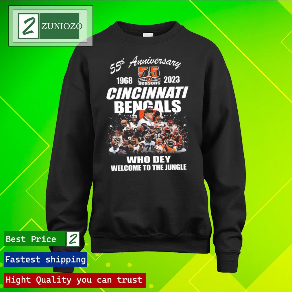 Official 55th anniversary 1968-2023 season cincinnatI bengals who dey welcome to the jungle Shirt longsleeve