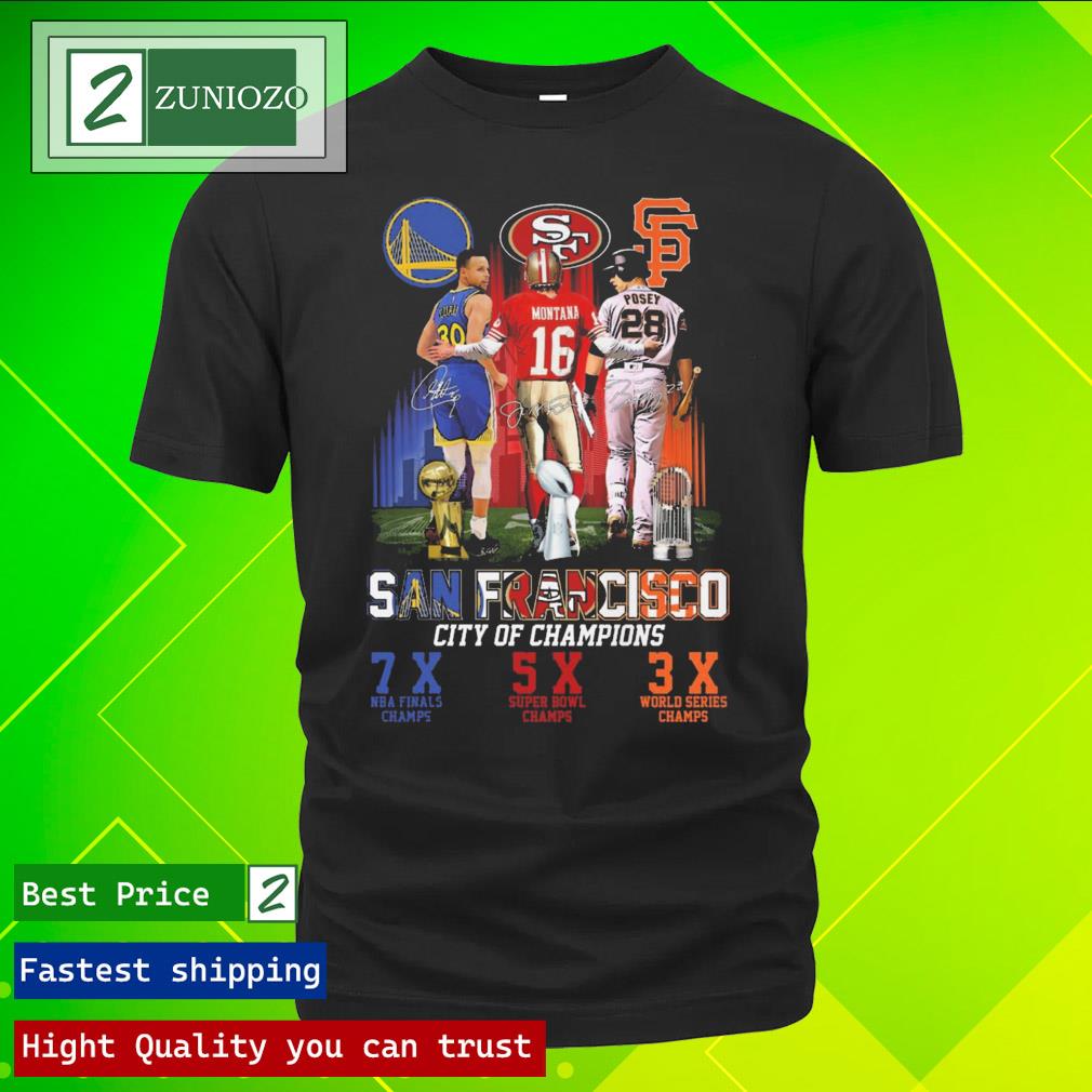 Official san francisco city of champions stephen curry Joe Montana buster posey signatures Shirt