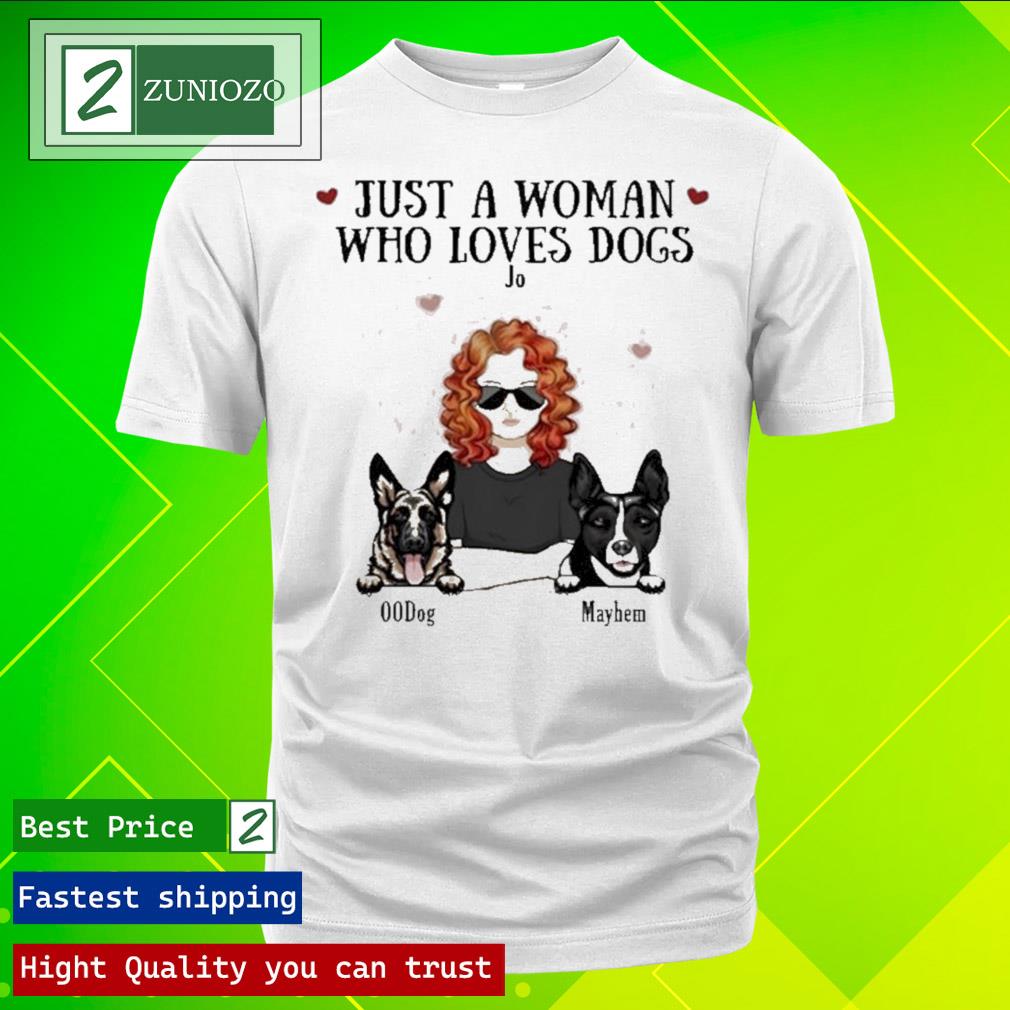 Official just A Woman Who Loves Dog Jo 00Dog Mayhem T Shirt