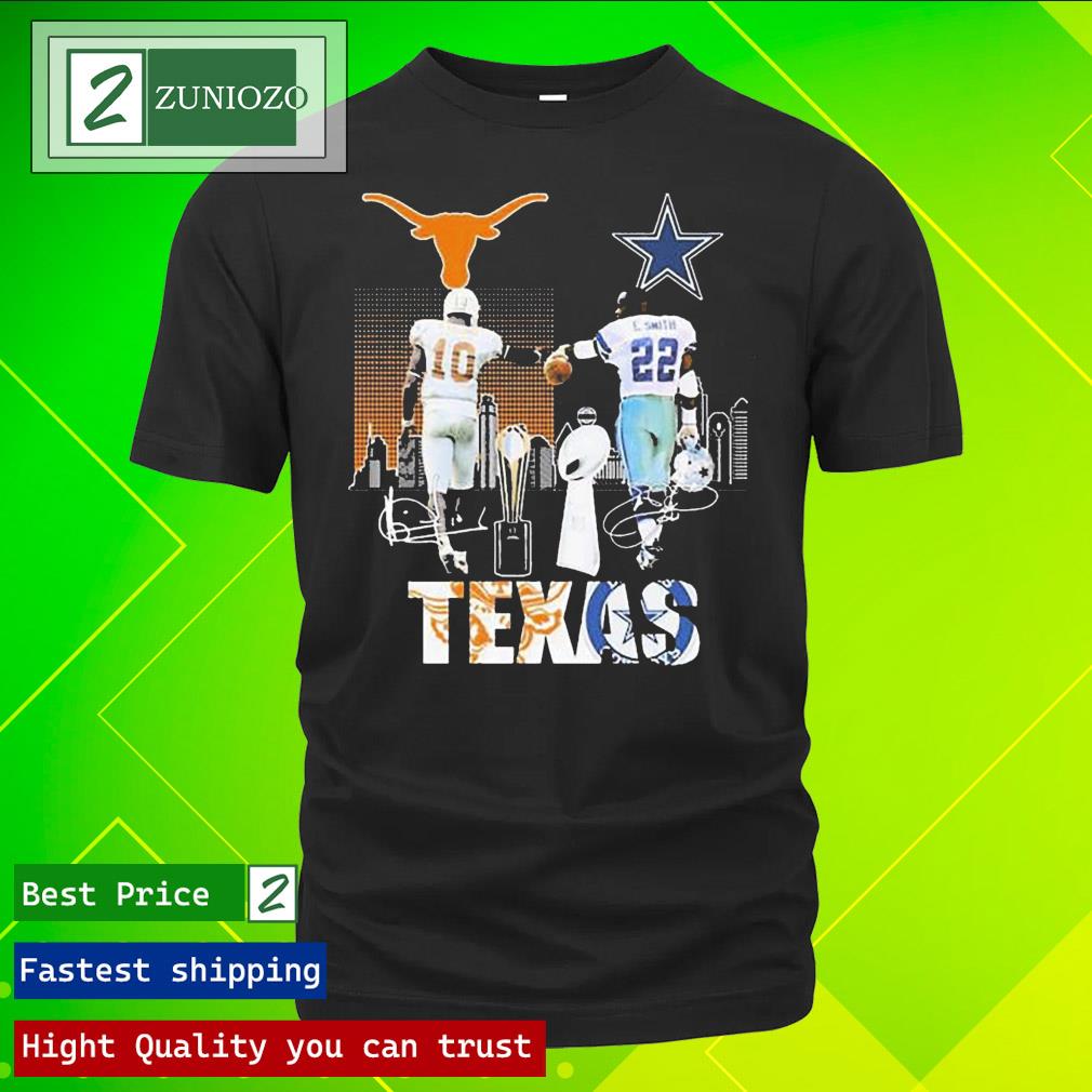 Official vince Young And Emmitt Smith Texas City Champions Skyline Signatures Shirt