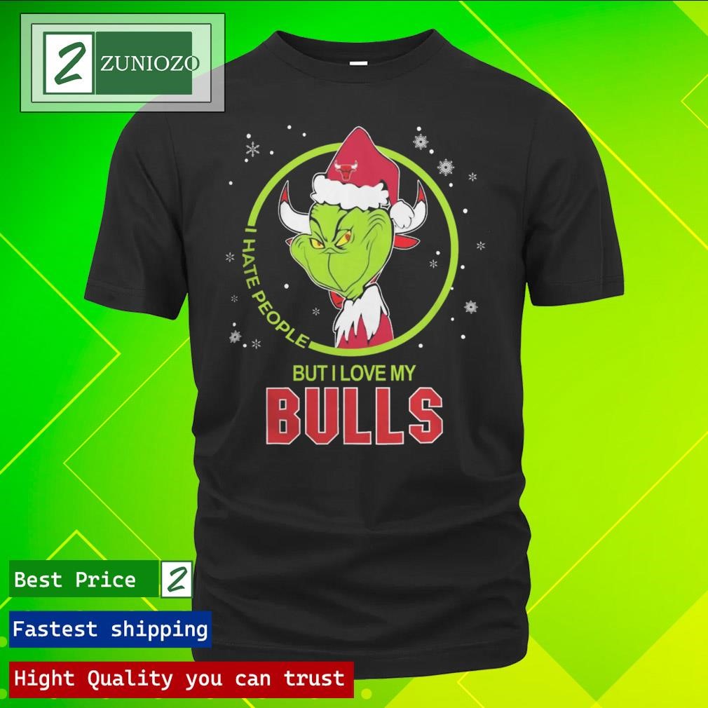 Official Chicago Bulls NBA Christmas Grinch I Hate People But I Love My Favorite Basketball Team T Shirt
