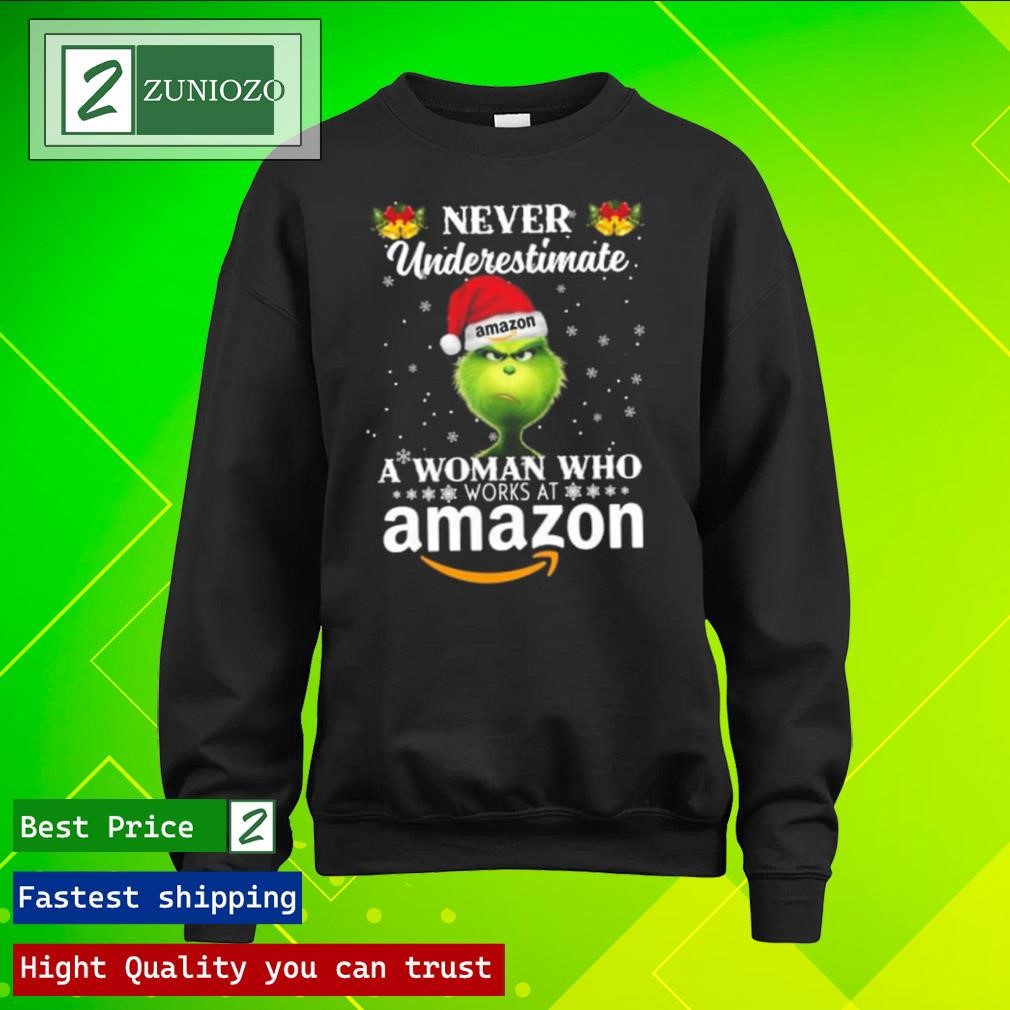 Official Grinch never underestimate a woman who works at amazon longsleeve