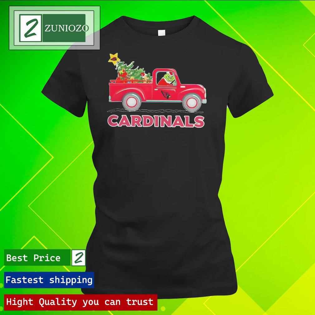 Official NFL Arizona Cardinals Santa Grinch Driving Truck Christmas Shirt ladies tee shirt