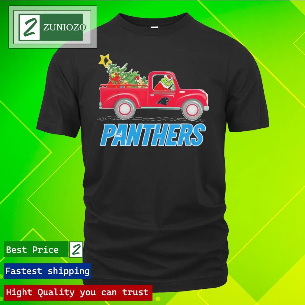 Official NFL Carolina Panthers Santa Grinch Driving Truck Christmas Shirt