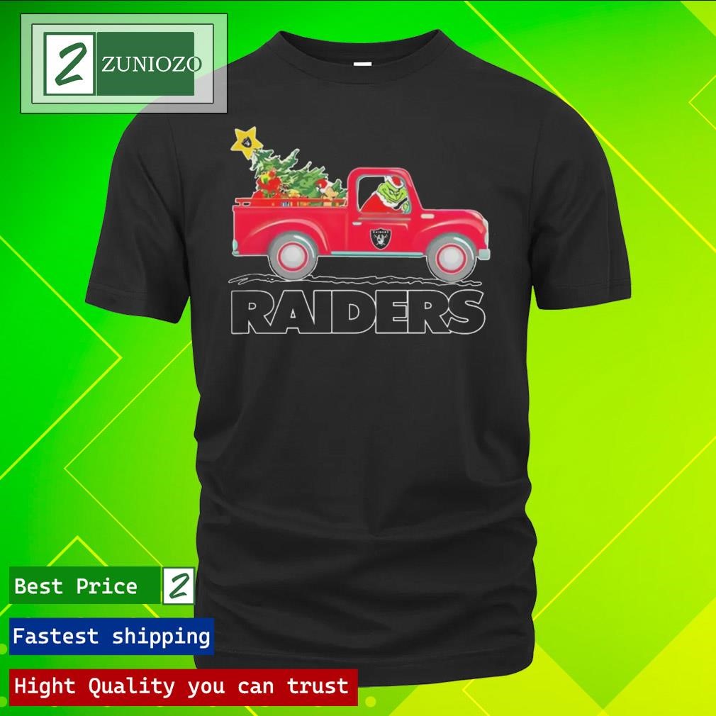 Official NFL Las Vegas Raiders Santa Grinch Driving Truck Christmas Shirt