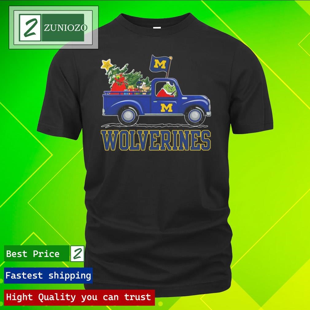 Official NFL Michigan wolverines santa grinch driving truck Christmas Shirt