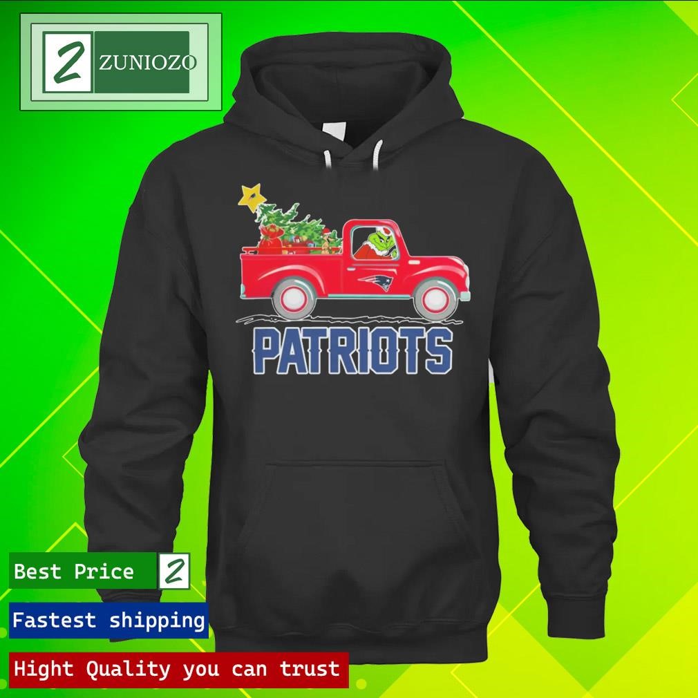 Official NFL New England Patriots Santa Grinch Driving Truck Christmas Shirt hoodie