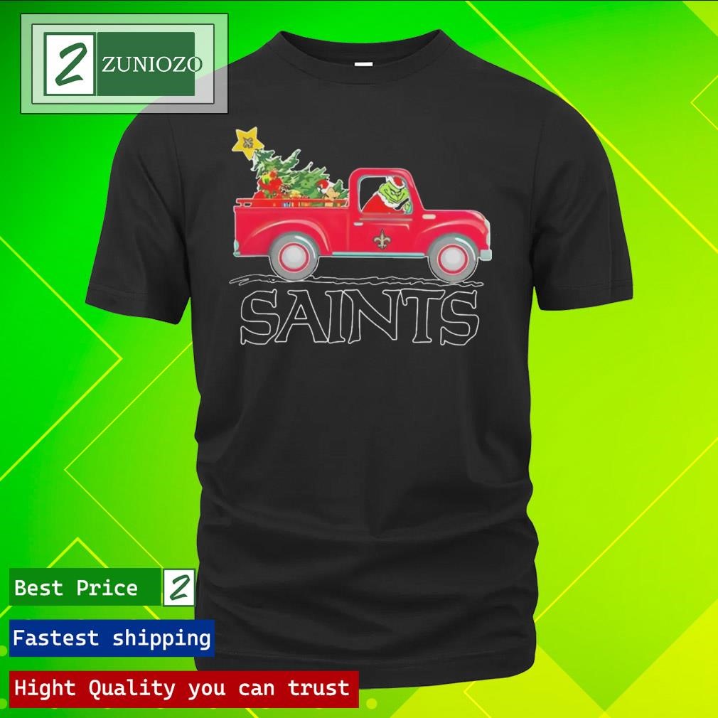 Official NFL New Orleans Saints Santa Grinch Driving Truck Christmas Shirt
