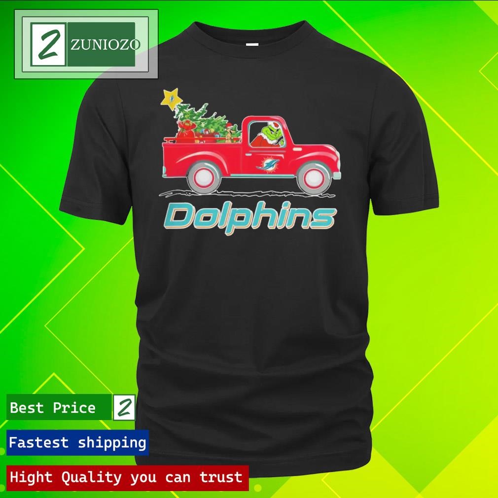 Official NFL miamI dolphins santa grinch driving truck Christmas Shirt